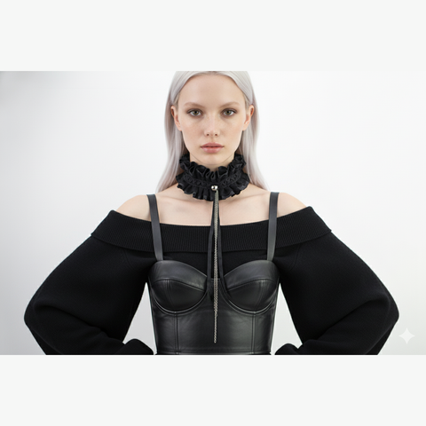 Black Center Chain Neck Ruff Choker