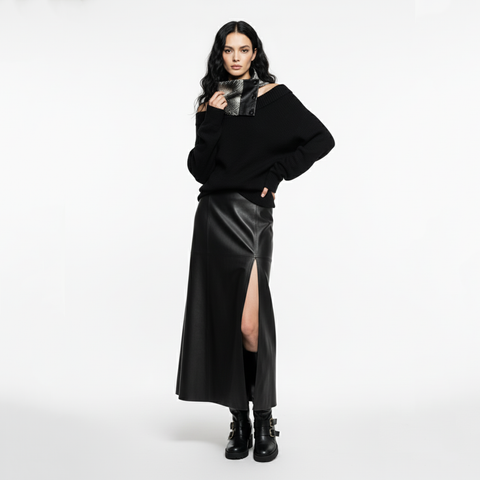 Crackled Quilted Snake Skin with Black Lambskin Panel Mini Snap Cowl