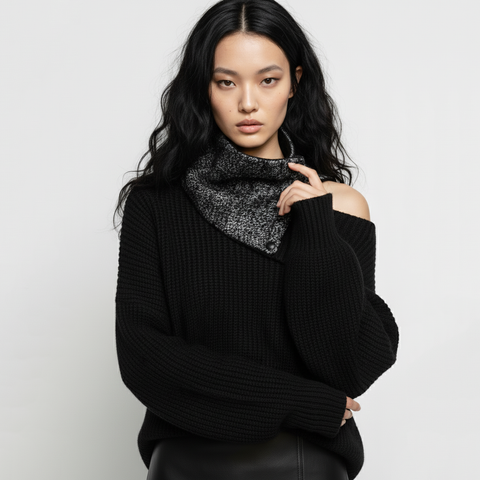 Black and White Tweed Cowl Snap