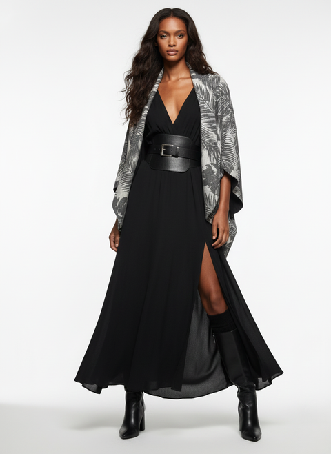 Gray Palm Leaves Oversized Cocoon Open Sweater Jacket