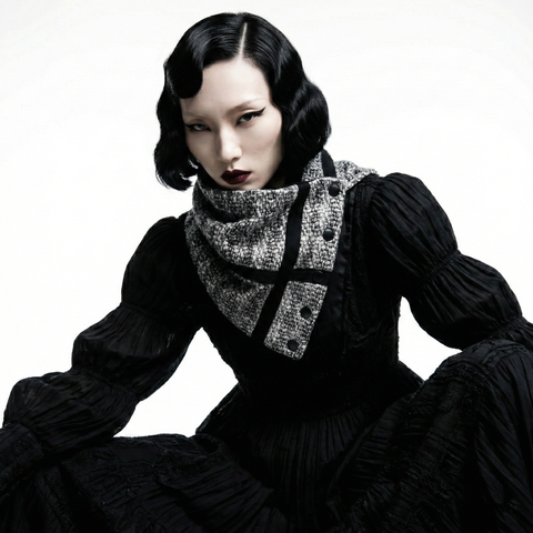 Metallic Silver Tweed Plaid Snap Cowl