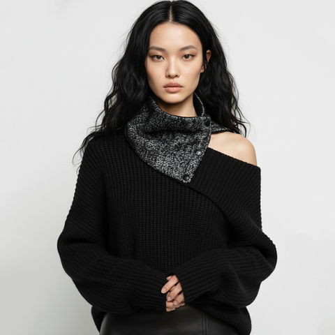 Black and White Tweed Cowl Snap