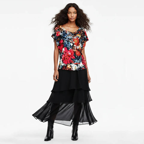 Red Multi Floral Graphic Dolman Top