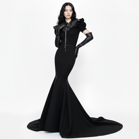 ブラック＆グレーのスネークプリントボウタイネックカラー