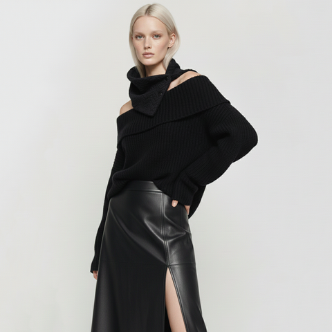 Black Textured Mini Snap Cowl