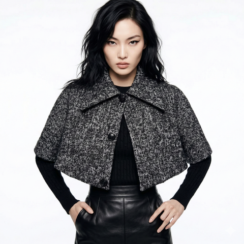 The Black and White Tweed Cape with Yoke