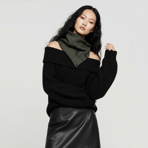 Olive Green Quilted Snap Cowl