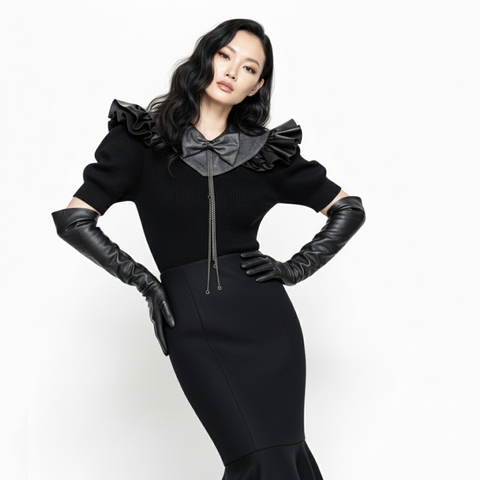 Black and Gray Snake Print Bowtie Neck Collar