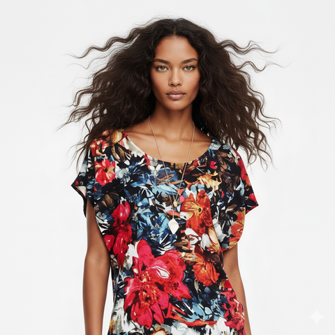 Red Multi Floral Graphic Dolman Top