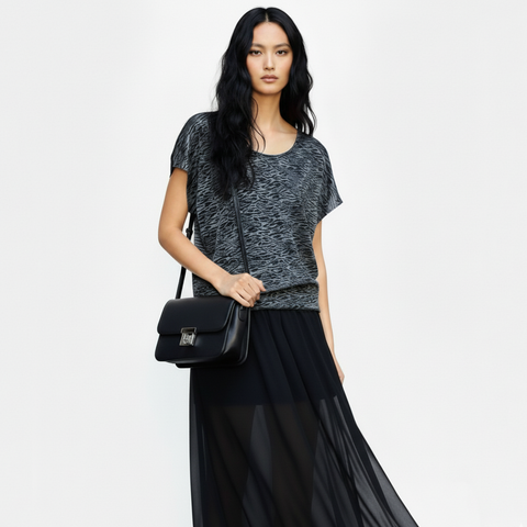 Black and Gray Animal Print Dolman Top