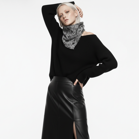 White and Black Milior Woven Cowl Snap