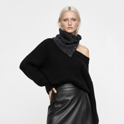 Prussian Blue Wool Boucle Snap Cowl