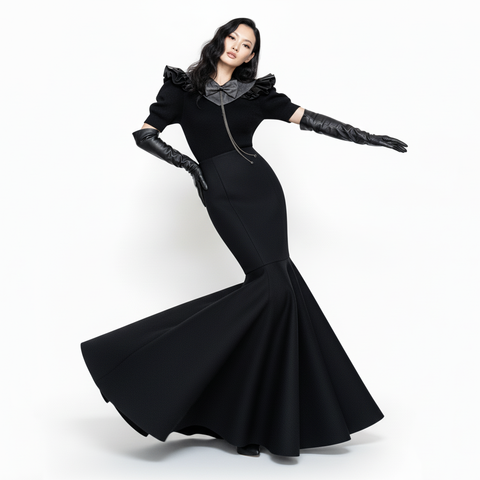 Black and Gray Snake Print Bowtie Neck Collar