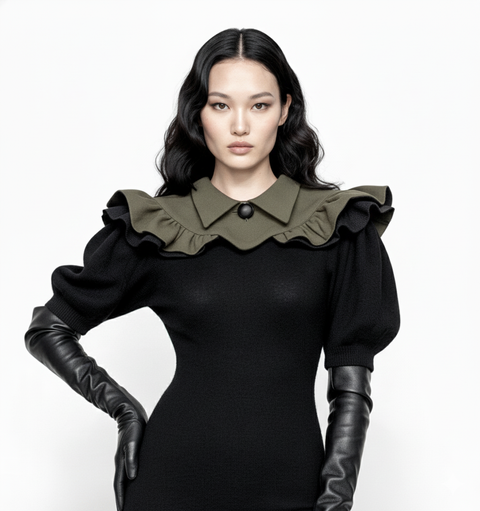 オリーブとブラックのスネークプリントネックカラー