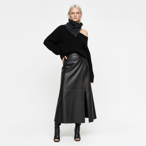 Prussian Blue Wool Boucle Snap Cowl