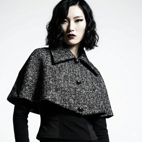 The Black and White Tweed Cape with Yoke