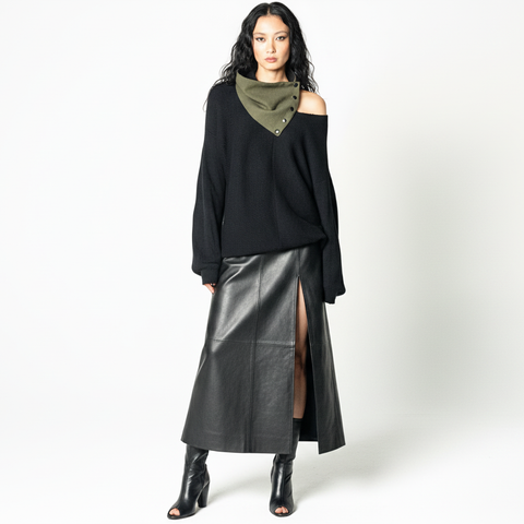 Olive Green Cloque Cowl Snap