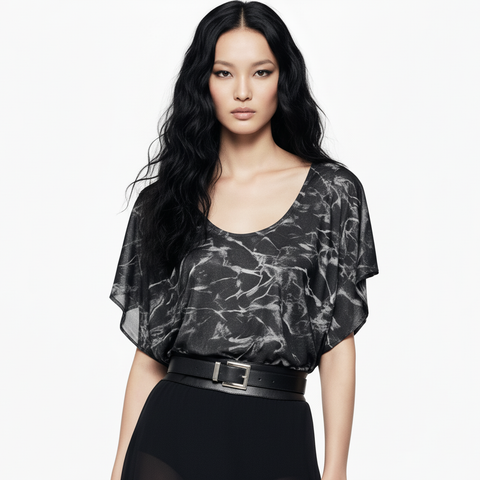 Black and Beige Crackled Dolman Top