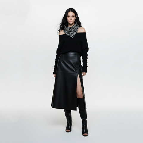 Cream and Black Floral Wool Snap Cowl