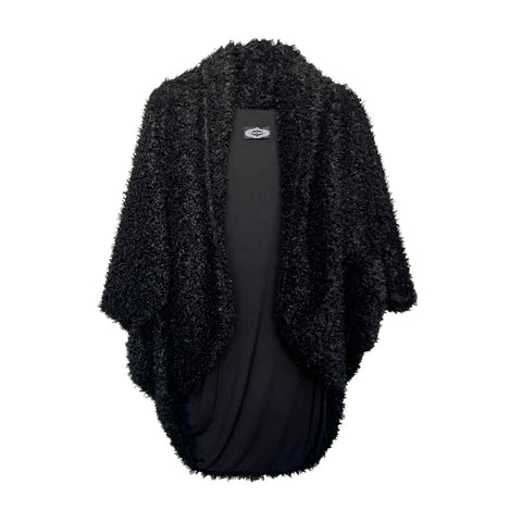 Black Faux Shearling Cocoon Open Sweater Jacket