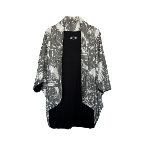 Gray Palm Leaves Oversized Cocoon Open Sweater Jacket