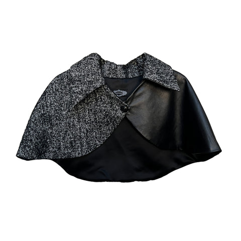 Black and White Asymmetrical Tweed and Lambskin Cape