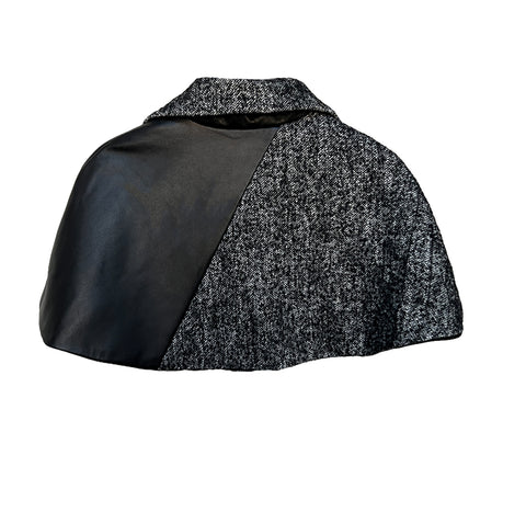 Black and White Asymmetrical Tweed and Lambskin Cape