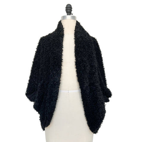 Black Faux Shearling Cocoon Open Sweater Jacket