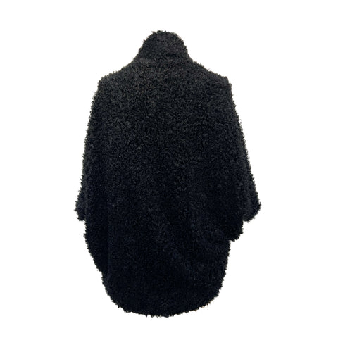 Black Faux Shearling Cocoon Open Sweater Jacket