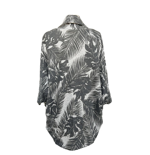 Gray Palm Leaves Oversized Cocoon Open Sweater Jacket
