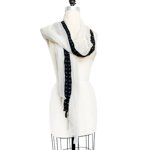 Off White Silk Crinkle Scarf with Grommets