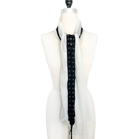 Off White Silk Crinkle Scarf with Grommets