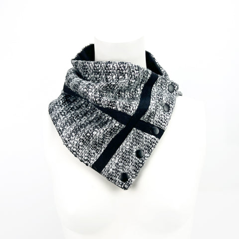 Metallic Silver Tweed Plaid Snap Cowl