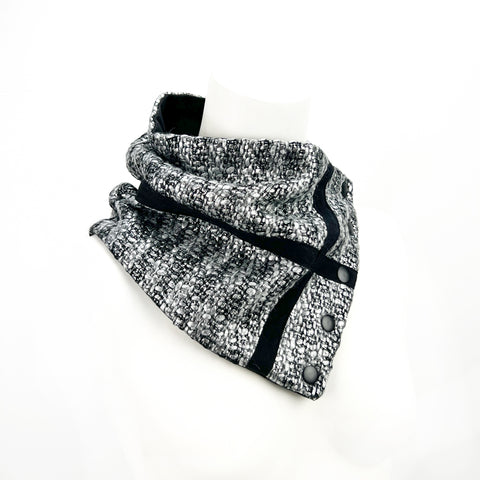 Metallic Silver Tweed Plaid Snap Cowl