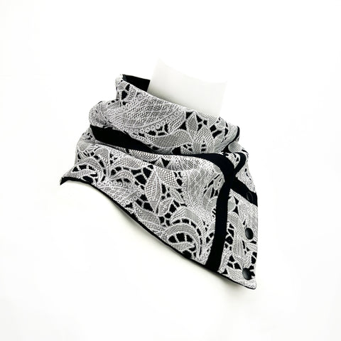 Oatmeal and Black Floral Lace Snap Cowl