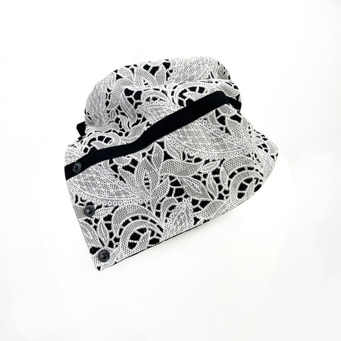 Oatmeal and Black Floral Lace Snap Cowl