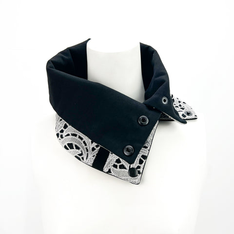 Oatmeal and Black Floral Lace Snap Cowl