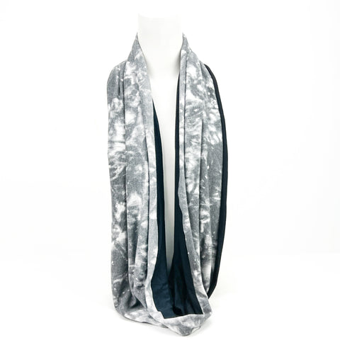 Gray and White Tie Dye Infinity Scarf
