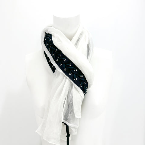 Off White Silk Crinkle Scarf with Grommets