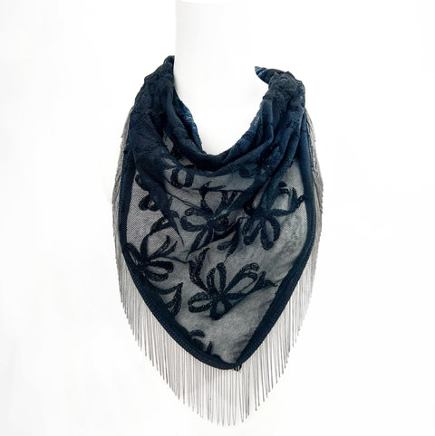 Black Lace Fringed Triangular Shawl