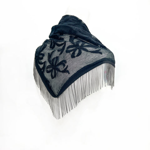 Black Lace Fringed Triangular Shawl