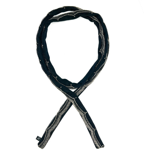 Black Metallic Beaded Skinny Scarf