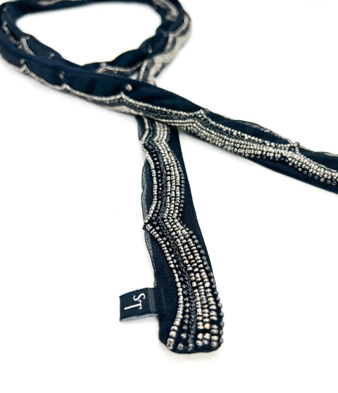 Black Metallic Beaded Skinny Scarf