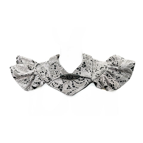 Oatmeal and Black Lace Like Neck Collar