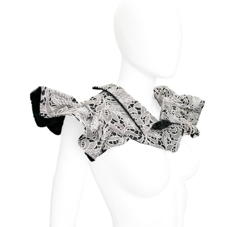 Oatmeal and Black Lace Like Neck Collar