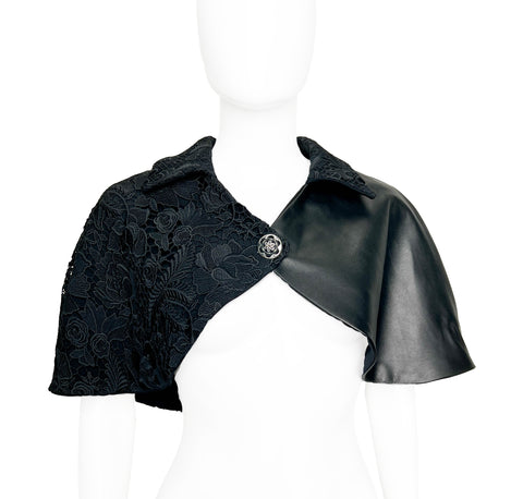 Black Asymmetrical Lace and Leather Cape
