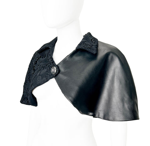 Black Asymmetrical Lace and Leather Cape