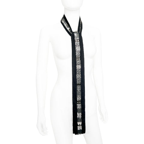 Black and Silver Glass Beaded Skinny Scarf