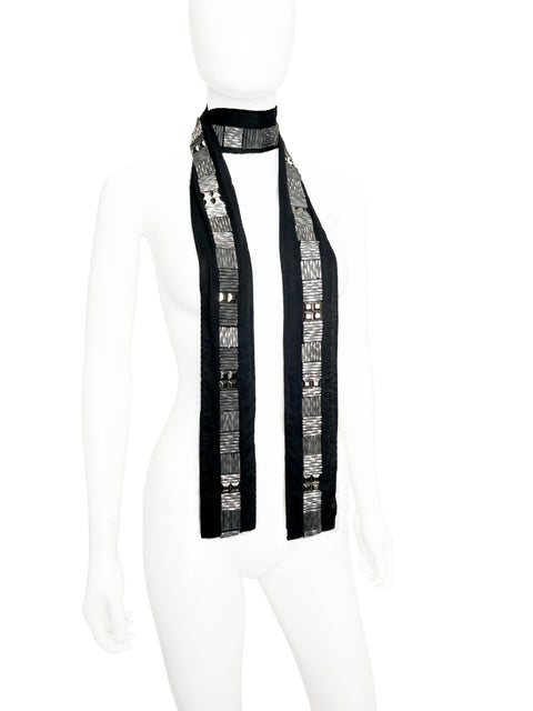 Black and Silver Glass Beaded Skinny Scarf