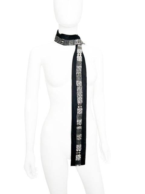 Black and Silver Glass Beaded Skinny Scarf